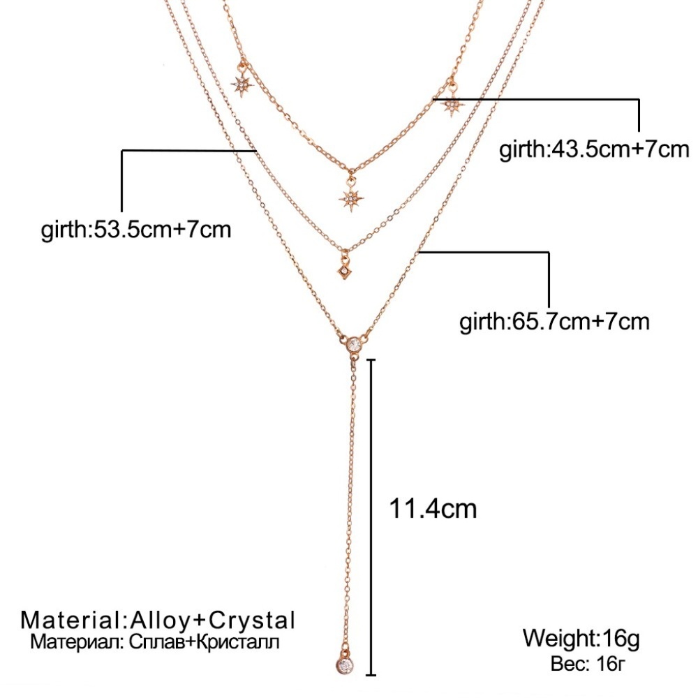 3/$30 Celestial Star Layered Drop Necklace Gold - Picture 4 of 8